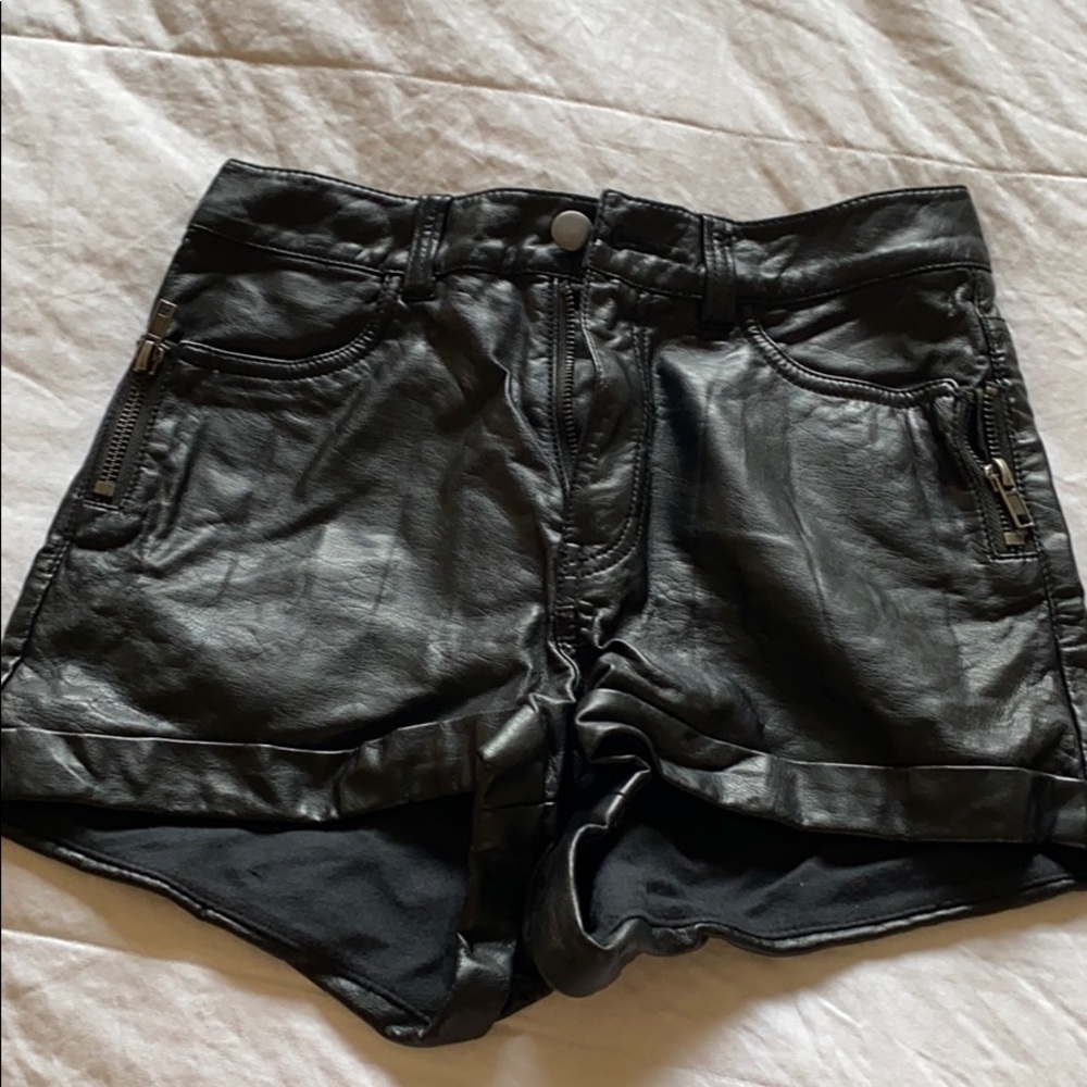 High waisted faux leather shorts
